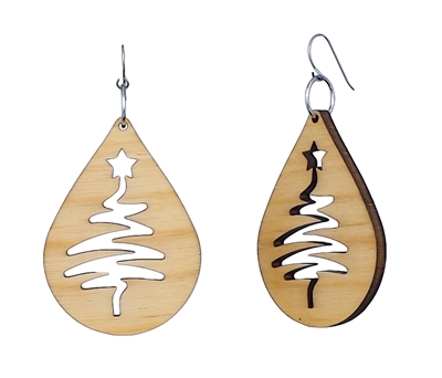 18g Earrings - Birch Wood - Christmas Tree Swiggle Cut-Out