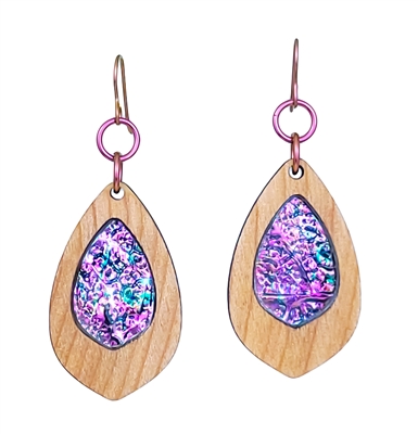 18g Earrings - birch wood-dichro inlay Celestical Pink