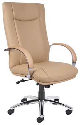 Aaria Collection Elektra High Back Executive Chair / Chrome Finish / Tan Upholstery