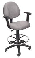 Boss Drafting Stool (B315-Gy) W/Footring And Adjustable Arms