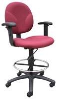 Boss Burgundy Fabric Drafting Stools W/Adj Arms & Footring