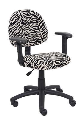 Boss Zebra Print Microfiber Deluxe Posture Chair W/ Adjustable Arms.