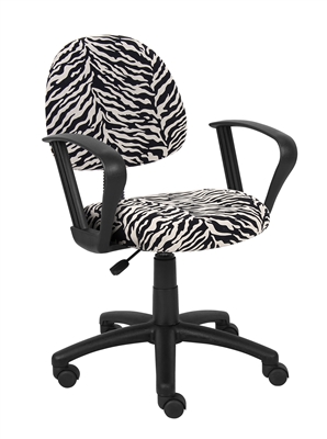 Boss Zebra Print Microfiber Deluxe Posture Chair W/ Loop Arms.