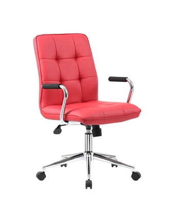Modern Office Chair w/Chrome Arms - Red
