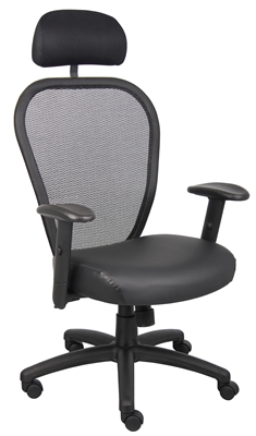 Boss Professional Managers Mesh Chair W/ Headrest & Leather Seat