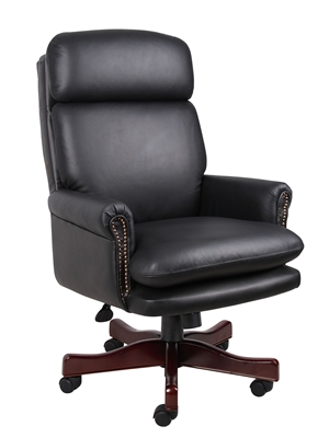 Boss Traditional Back Executive Chair In Black W/Mahogany Base