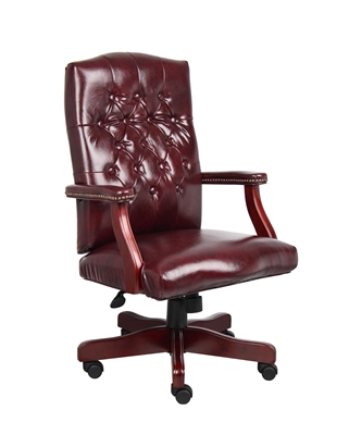 Boss Classic Executive Oxblood Vinyl Chair With Mahogany Finish