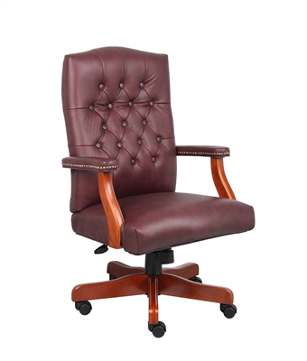 Boss Executive Burgundy Leather Chair With Cherry Finish