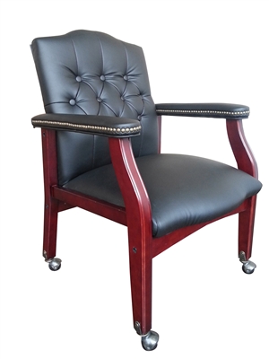 Boss Traditional Black Caressoft Guest Chair W/ Mahogany Finish