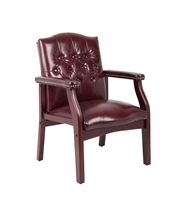 Boss Traditional Oxblood Vinyl Guest Chair W/ Mahogany Finish