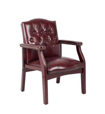 Boss Traditional Oxblood Vinyl Guest Chair W/ Mahogany Finish