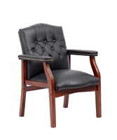 Boss Traditional Black Leather Guest Chair W/ Cherry Finish