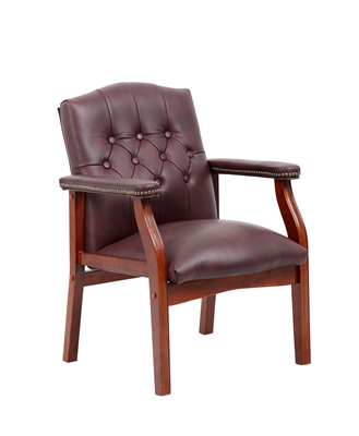 Boss Traditional Burgundy Leather Guest Chair W/ Cherry Finish