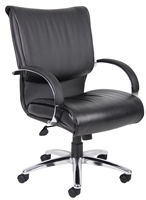 Boss Mid Back Black Leatherplus Executive Chair W/ Chrome Base & Arms