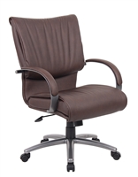 Boss Mid Back Bomber Brown LeatherPlus Chair With Chrome Base
