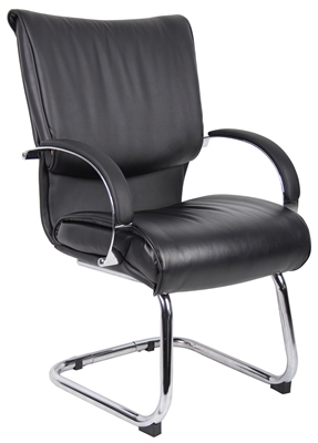 Boss Mid Back Black Leatherplus Guest Chair W/ Chrome Base & Arms