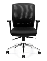 OTG10904 black mesh office chair front view
Ergonomic mesh synchro-tilt task chair with adjustable arms
Black mesh office chair with lumbar support and chrome base