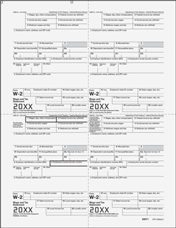 W-2 [2/2/B/C] Employee’s Copies – Two (2) State/Local Copy 2, Federal Copy B, and Record Copy C - 4-Up Quadrant Laser Forms