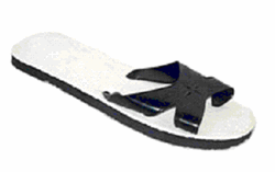 Sandal, black X strap, white insoles