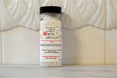 120 ml bottle of Rose Bath Salts with a fresh fragrant roses scent