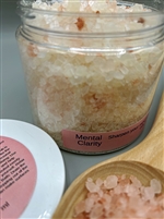 480 ml jar of Mental Clarity Bath Salts infused with Grapefruit, Bergamot, Basil, and Lemon Essential Oils.