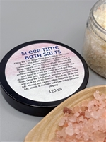 120ml jar of Sleepy Time Bath Salts with Lavender, Frankincense, and other essential oils