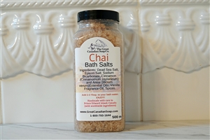 Chai Bath Salts - 500 ml (16.9 fl oz)
500 ml bottle of Chai Bath Salts - 99% Natural, aromatic blend for body revival and mood uplift.