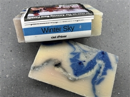 Winter Sky water-based soap with blue swirls, handmade in PEI