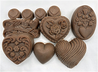 chocolate hearts and florals goat milk soap handmade in Canada