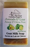 Rectangle bar of Avocado & Lime Goat Milk Soap with rich lather, perfect for hydrating dry skin, displayed in a natural setting.