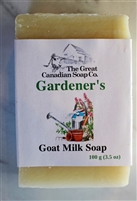 Gardener's Goat Milk Soap bar with pumice, displaying its natural, earthy texture and floral scent, perfect for thorough hand cleansing