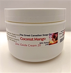 Coconut Mango Zinc Oxide Cream in a 240 ml jar with a tropical scent and smooth creamy texture