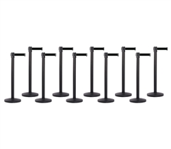 Set of 10 Black Retractable Belt Barriers