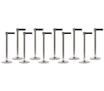 Set of 10 Stainless Retractable Belt Barriers