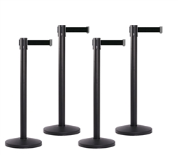 Set of 4 Black Retractable Belt Barriers