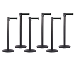 Set of 6 Black Retractable Belt Barriers