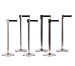 Set of 6 Stainless Retractable Belt Barriers