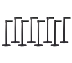 Set of 8 Black Retractable Belt Barriers