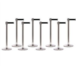 Set of 8 Stainless Retractable Belt Barriers