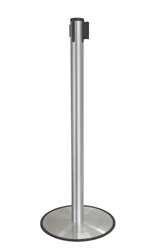 Thin-Base Singe Belt Stanchion | Brushed Aluminum