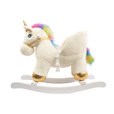 21" FANCY GOLDEN WHITE UNICORN W/SAFETY BELT & SOUND (ASSEMBLED)<b class='icon-new-product'></b>