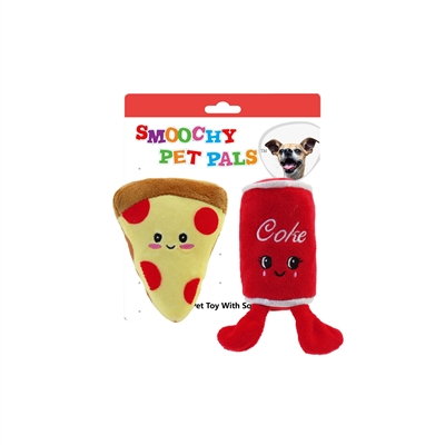 "5"" 2 PACK PIZZA/COKE PLUSH PET TOY  INCLUDING CRINKLE PAPER AND SQUEAKER WITH BACK CARD"