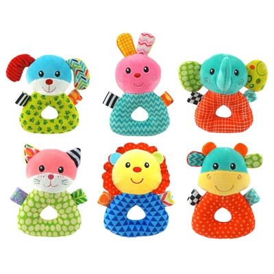 6" BABY PLUSH RING RATTLES (6)