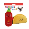 "5"" 2 PACK TACO AND HOT SAUCE PLUSH PET TOY  INCLUDING CRINKLE PAPER AND SQUEAKER WITH BACK CARD"
