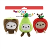 5" 3 PACK COSTUME KIWI/PEAR/APPLE SMOOCHY PET PALS TOY WITH SQUEAKER & CRINKLE PAPER WITH CARD