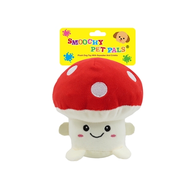 "5"" RED MASHROOM PLUSH PET TOY       INCLUDING CRINKLE PAPER AND SQUEAKER WITH BACK CARD"