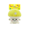 5" YELLOW MUSHROOM PLUSH PET TOY INCLUDING CRINKLE PAPER AND SQUEAKER WITH BACK CARD