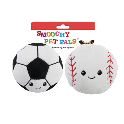 "5"" 2 PACK FOOTBALL/BASEBALL PLUSH PET TOY   INCLUDING CRINKLE PAPER AND SQUEAKER WITH  HEADER CARD"