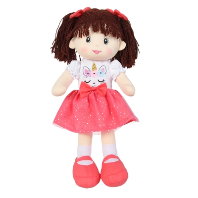 16" FANNY DOLL - CORAL W/UNICORN PRINT