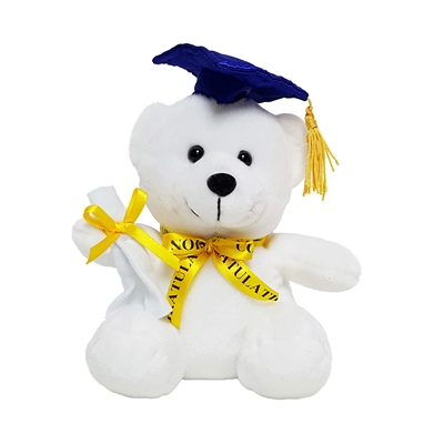 6" GRADUATION WHITE BEAR WITH NAVY BLUE CAP (1 )<b class='icon-new-product'></b>